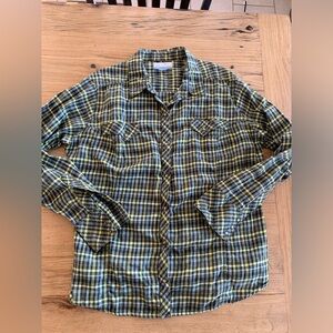 Columbia Western Plaid Snap Down Shirt Green Yellow Women’s L Preloved‎